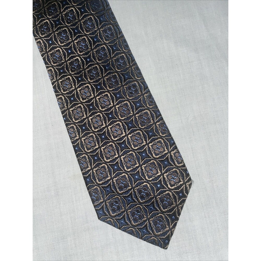 Dona Dona Jacquard Men’s Dress Tie Size 58” 3.5” Black Gold Silk Business Formal